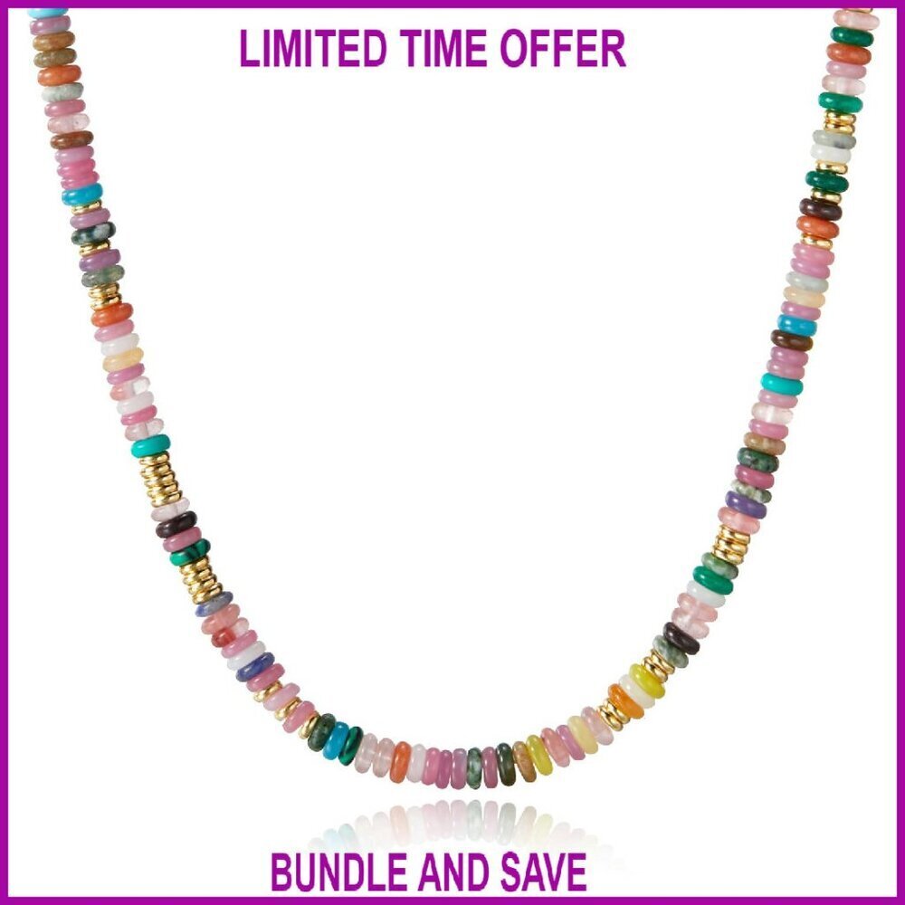 Handmade Gemstone Pearl Choker Necklace 15"+2" 14K Gold Plated Bohemian